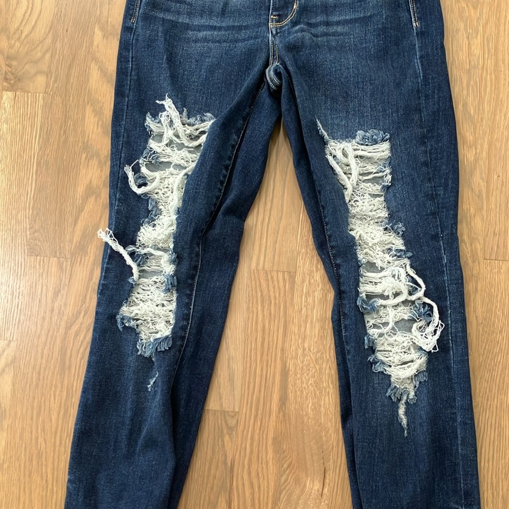 Judy Blue Women's Dark Wash Denim Distressed Cotton Straight Leg Ripped Jeans - Picture 4 of 12